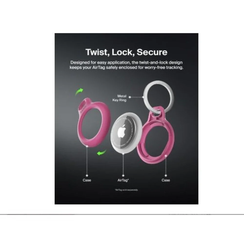 Belkin Apple AirTag Secure Holder with Key Ring Durable, Scratch-Resistant Pink